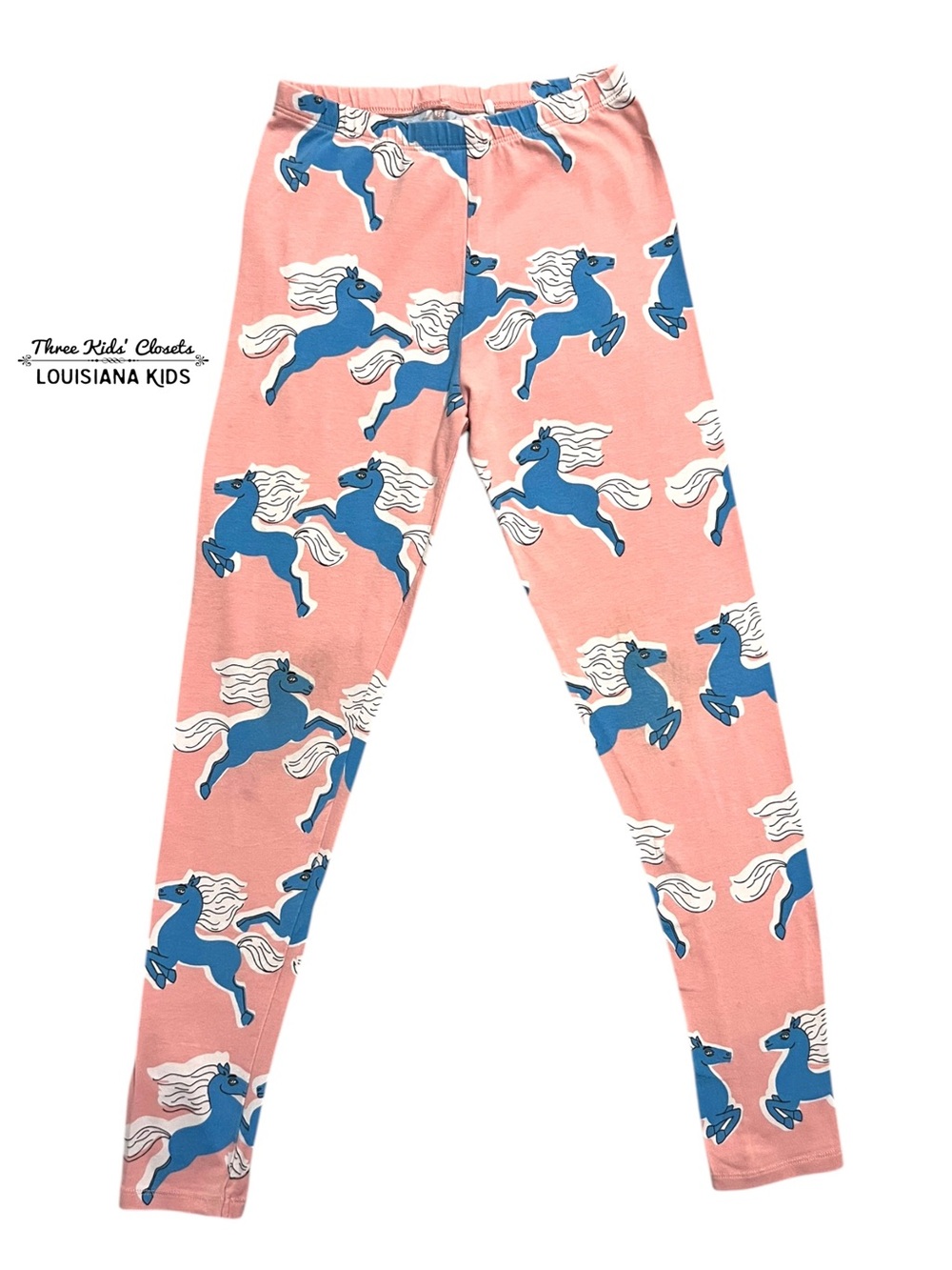 Mini Rodini 7-8Y Organic Pink & Blue Horse Print Leggings